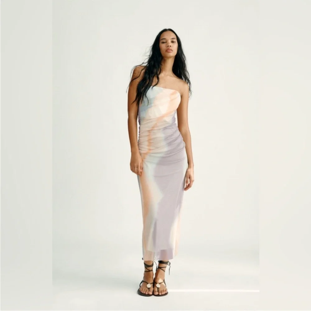 ZARA WOMAN NWT SS23 STRAPLESS PRINTED TULLE DRESS 7753/418 285/015 - Picture 8 of 9